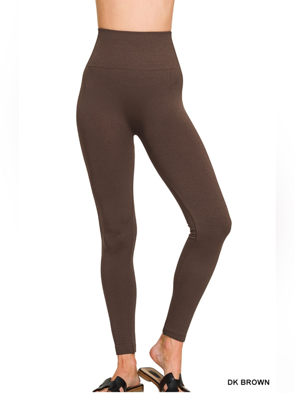 Zenana Dk Brown Fleece High Waist Leggings